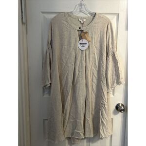 NWT! Umgee Oatmeal Linen Babydoll Dress with Raw Hem 3/4 Sleeves M‎